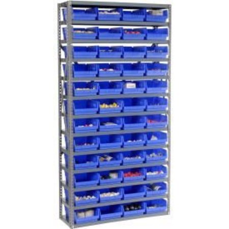 GLOBAL EQUIPMENT Steel Shelving with 48 4"H Plastic Shelf Bins Blue, 36x12x72-13 Shelves 603439BL